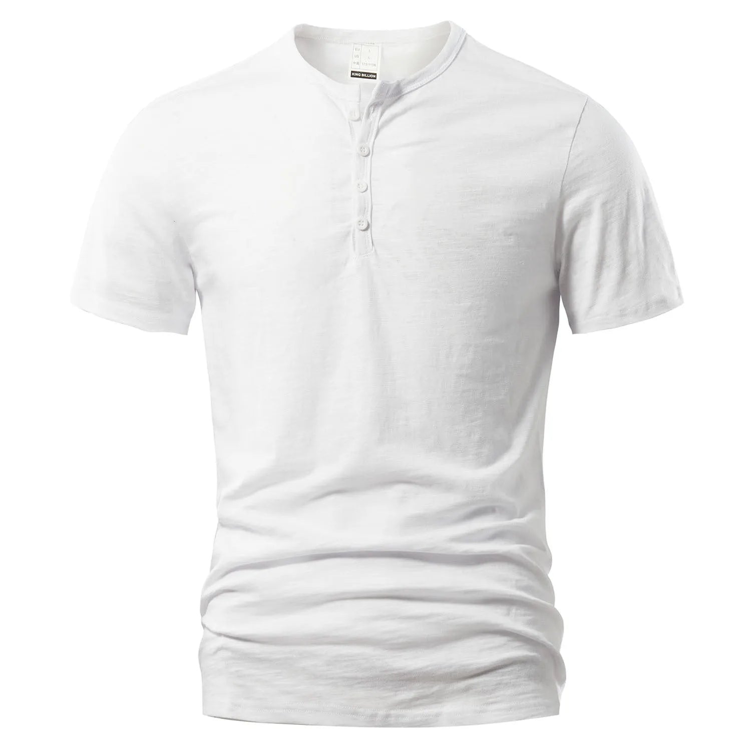 Men's solid colour slub cotton short sleeve T-shirt on a hanger, showing classic British style.