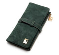 Korean retro matte leather long wallet open showing card slots and coin compartment