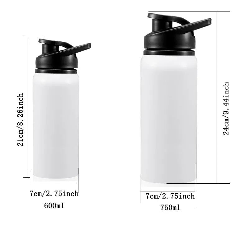White aluminium sports water bottle with 600ml or 750ml capacity for cycling and outdoor hydration