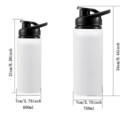 White aluminium sports water bottle with 600ml or 750ml capacity for cycling and outdoor hydration