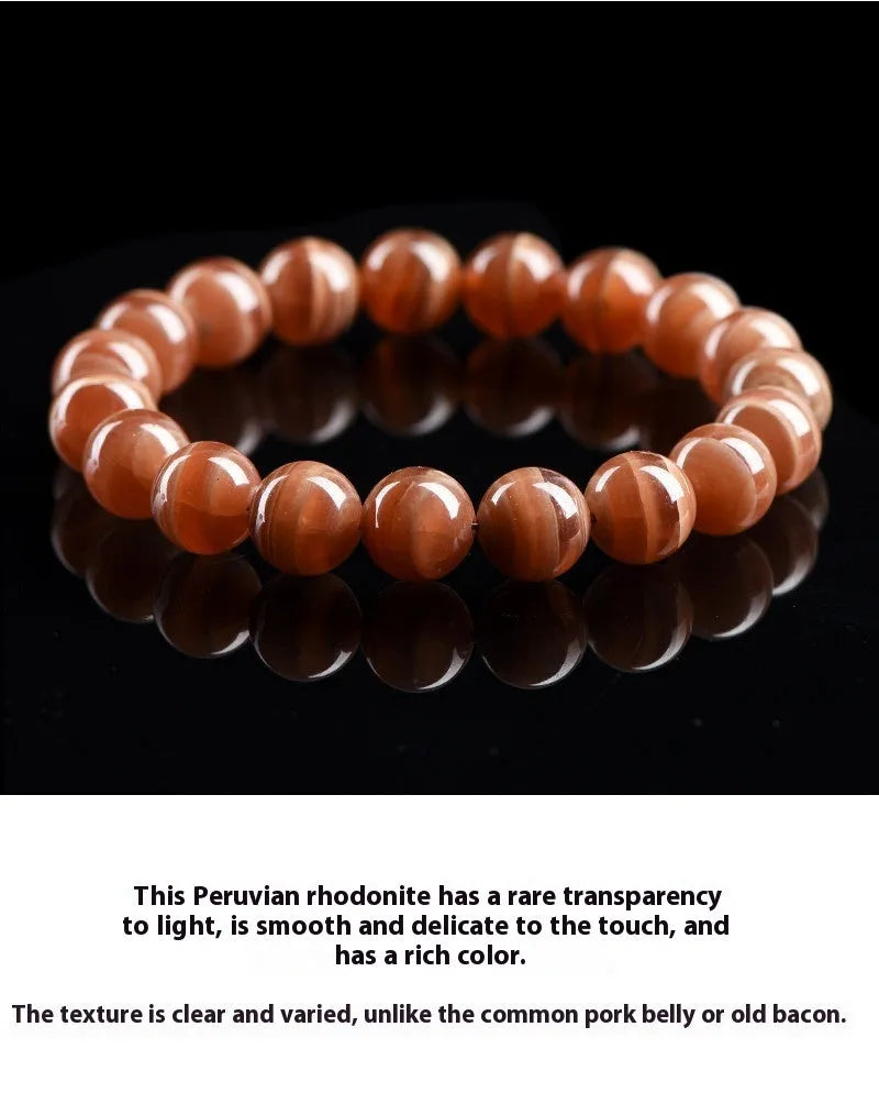 Natural Old Mine Rhodochrosite round beads bracelet from Peru with geometric design