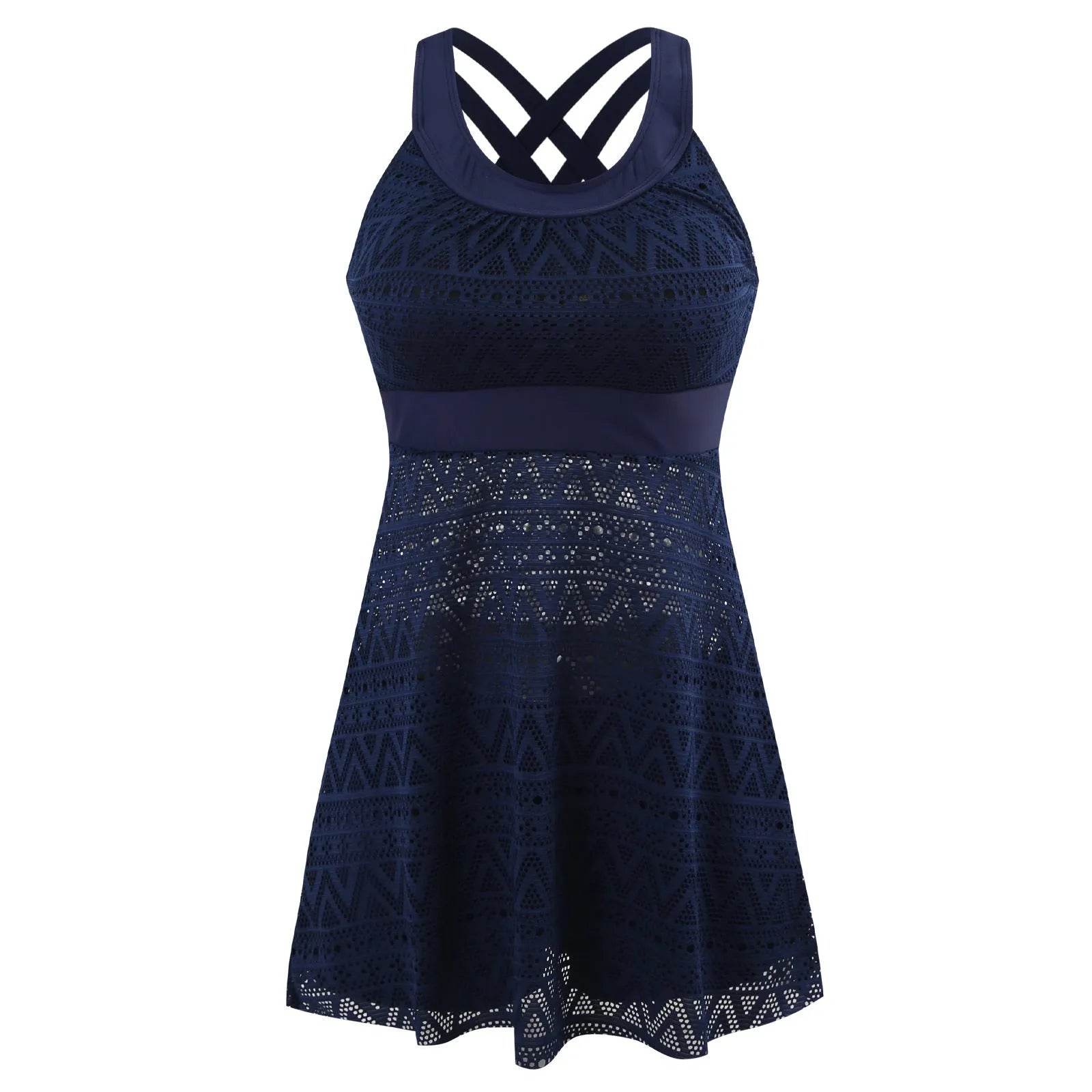 Conservative split swimsuit for ladies in black and dark blue options with slimming fit