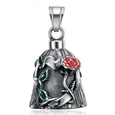Titanium steel vintage polished motorcycle lucky bell with double-sided epoxy roses