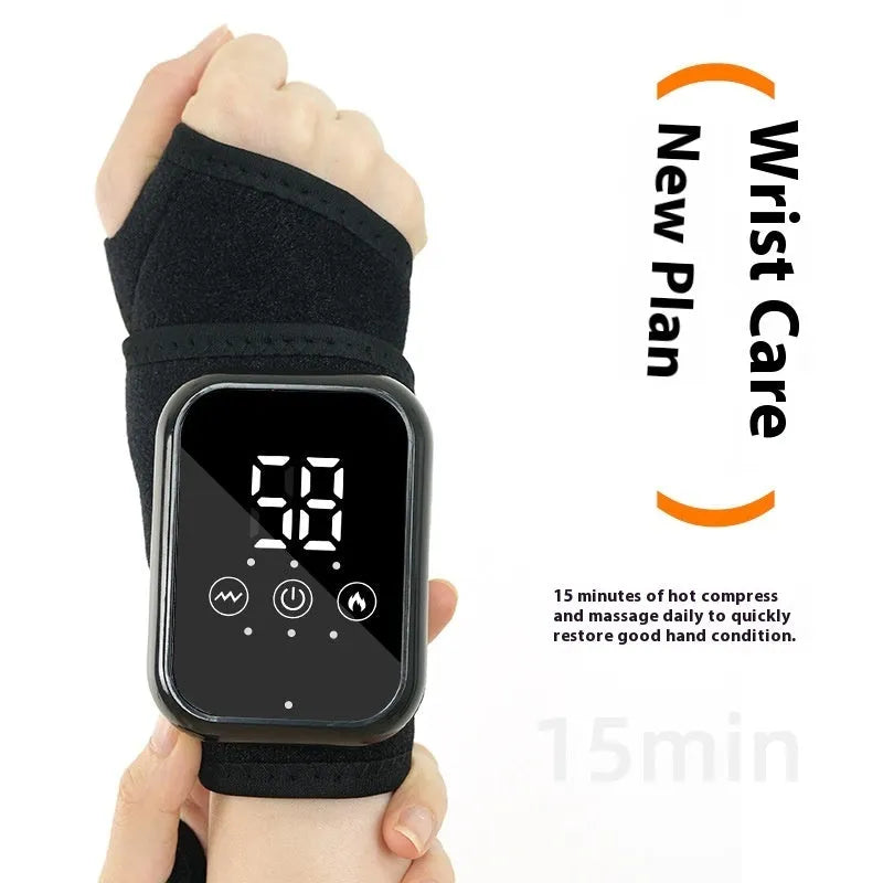Black electric heating ankle sleeve wrapped around ankle showing elastic construction