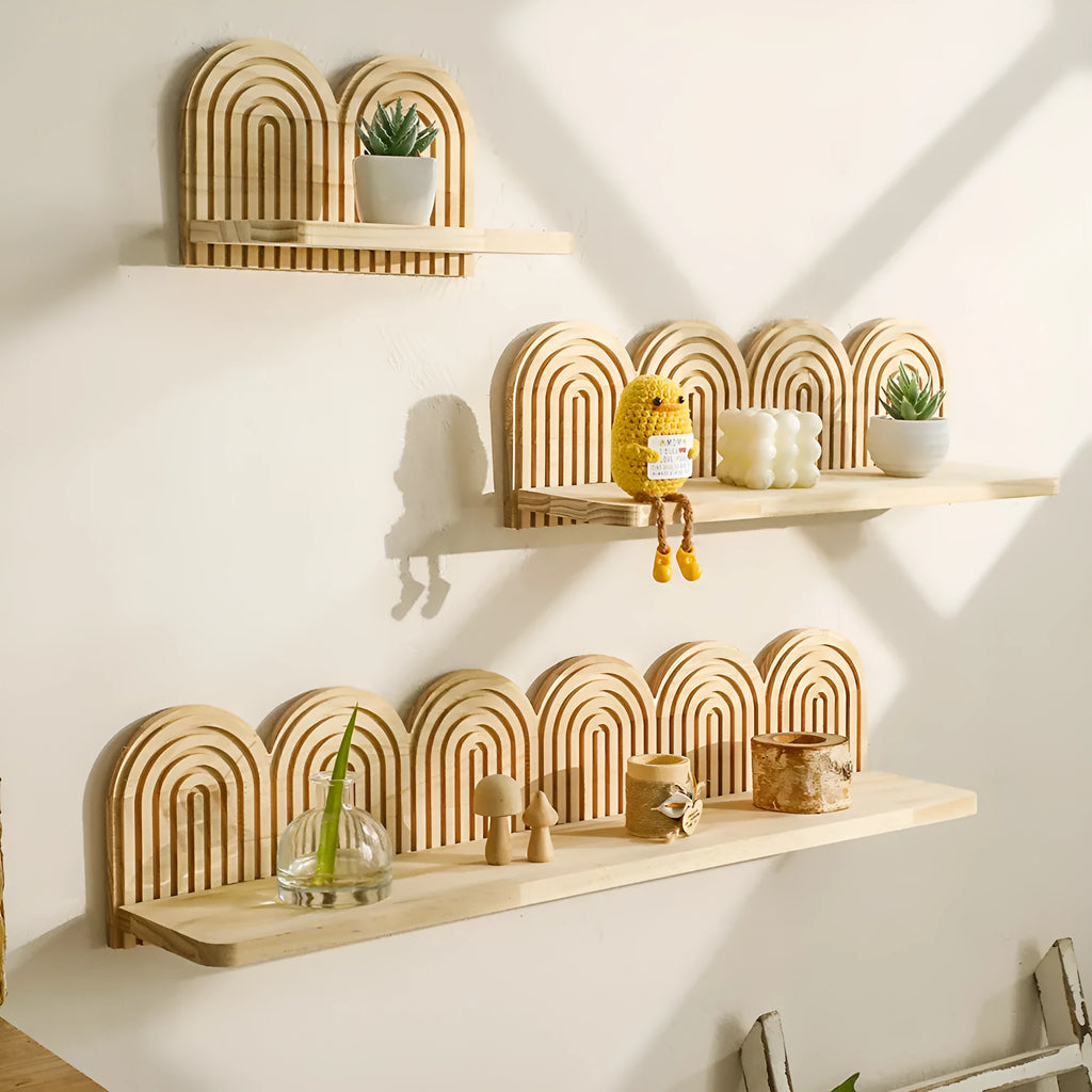 Solid wood wall-mounted flower pot storage rack with multiple shelf layers for plant organisation