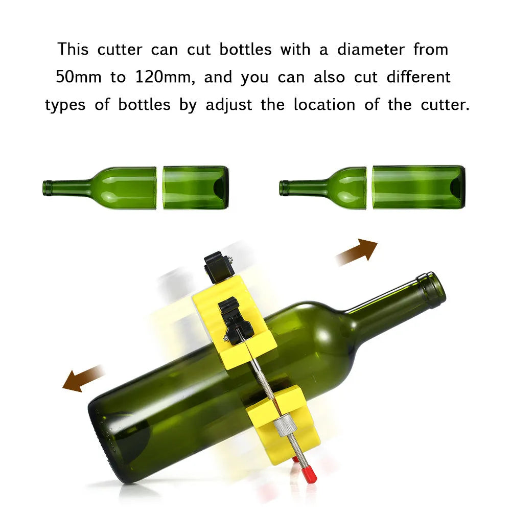 Yellow adjustable glass bottle cutter tool for DIY craft projects with measurement markings