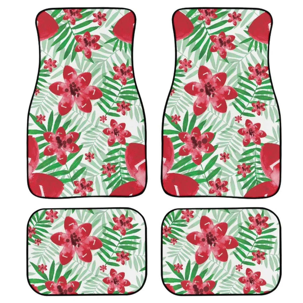 Black printed rubber car foot mat set with 20mm thickness and waterproof polyester lining