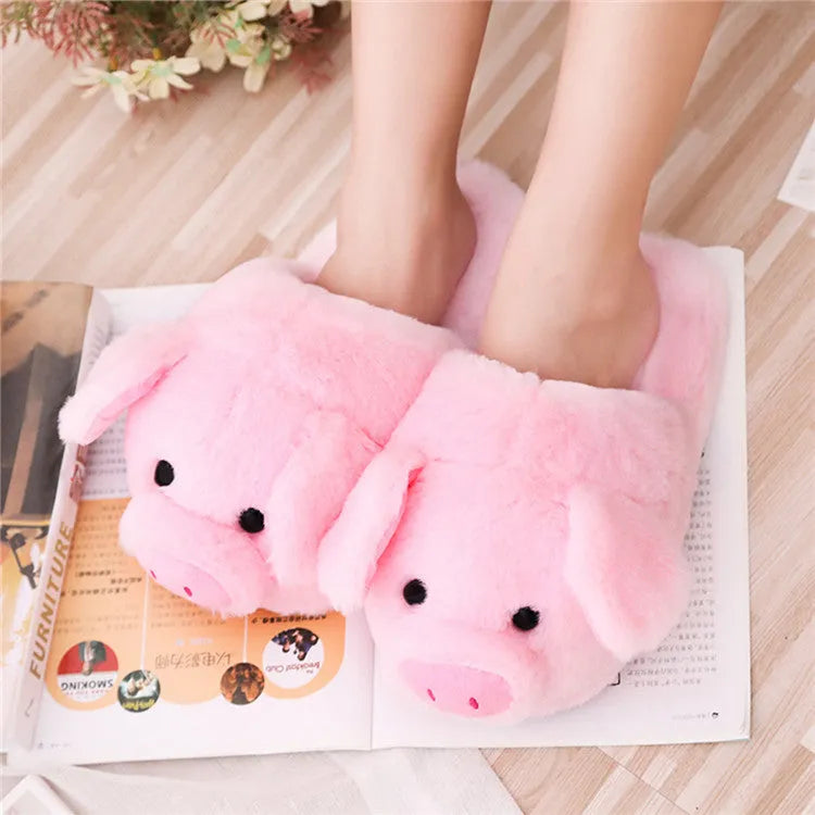 Pink pig-shaped floor slippers with plush exterior and PP cotton filling
