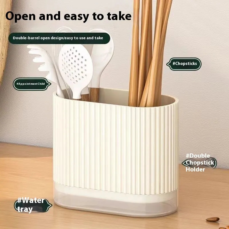 Plastic wall-mounted chopstick and spoon basket in cross-bar design on kitchen wall