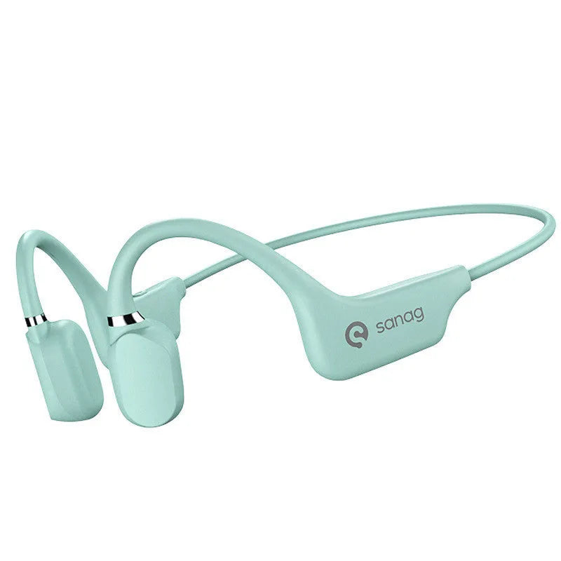 Bone conduction Bluetooth sports headset in hanging neck design on a person running.