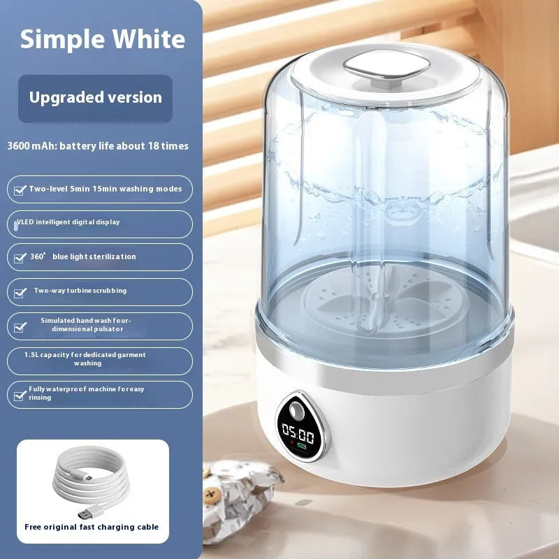 White portable USB mini washing machine showing 13.5cm width measurement