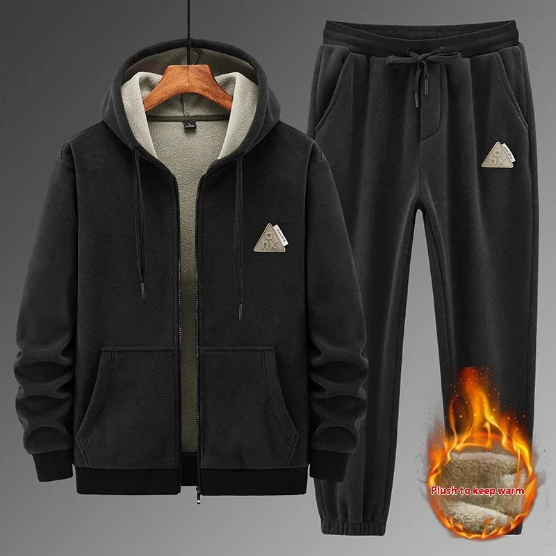 Cashmere hooded sweater and cotton pants casual sports suit set shown in grey