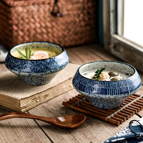 Porcelain Japanese soup bowl in stone conch shape with underglaze finish