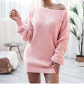 Women's off-shoulder knitted dress with lantern sleeves in solid colour