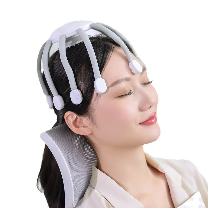 Black USB-powered head massager with multiple claws for scalp vibration and relaxation