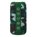Waterproof outdoor Bluetooth speaker in black, camouflage, grey, or red colour options.