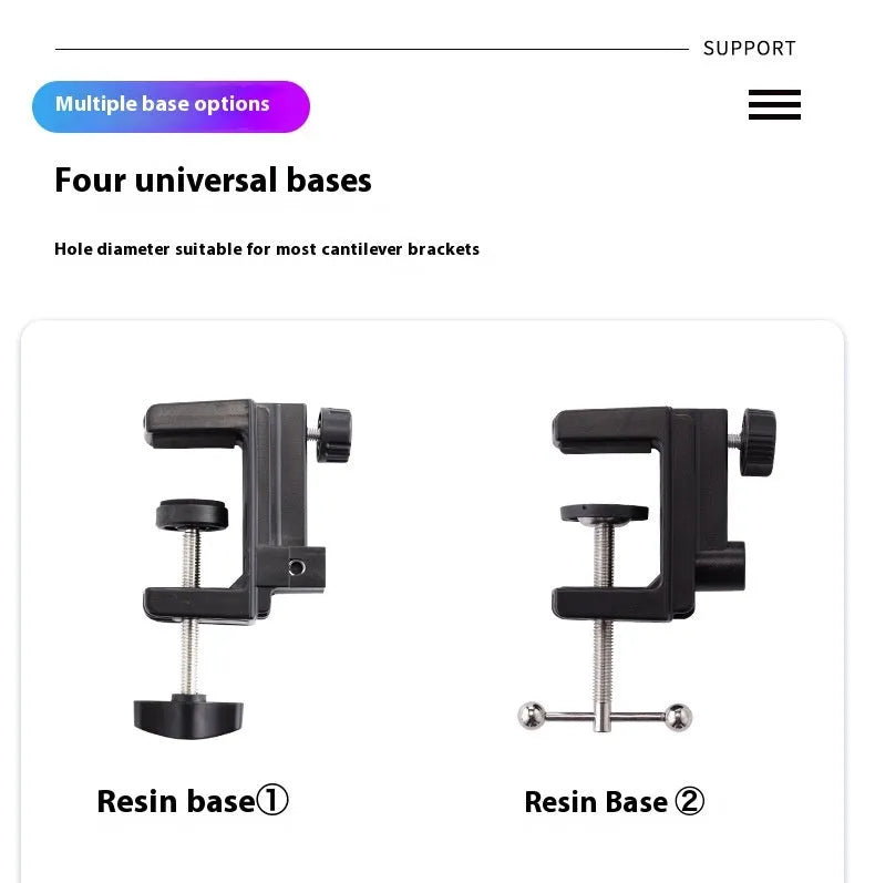 Black foldable metal tablet cantilever bracket with adjustable arm and tablet clip