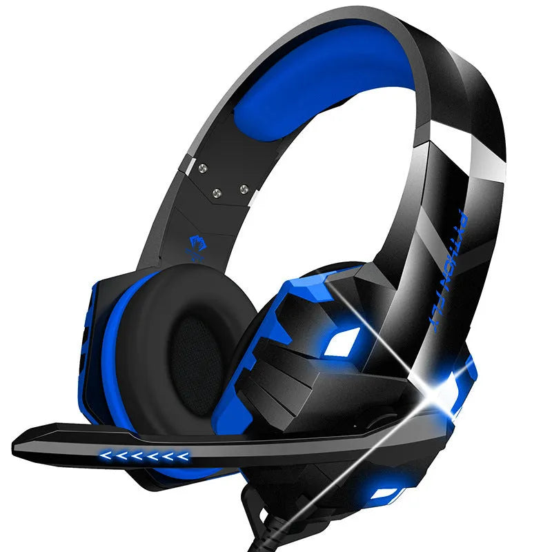 Wired gaming headset with microphone and LED breathing lights in blue colour