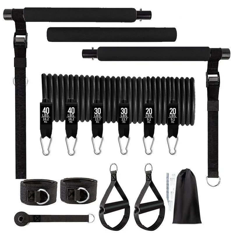 Yoga gymnastic bar resistance band set with 180 pounds reinforced TPE material in pink and black colour options