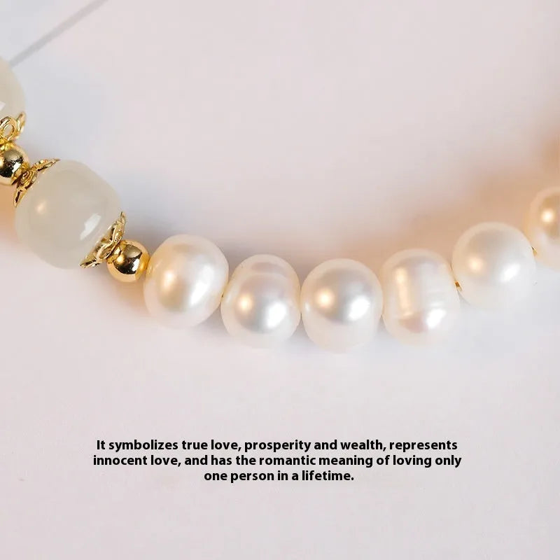 Diamond-shaped freshwater pearl bracelet in electroplated Hetian jade colour, Korean style design.