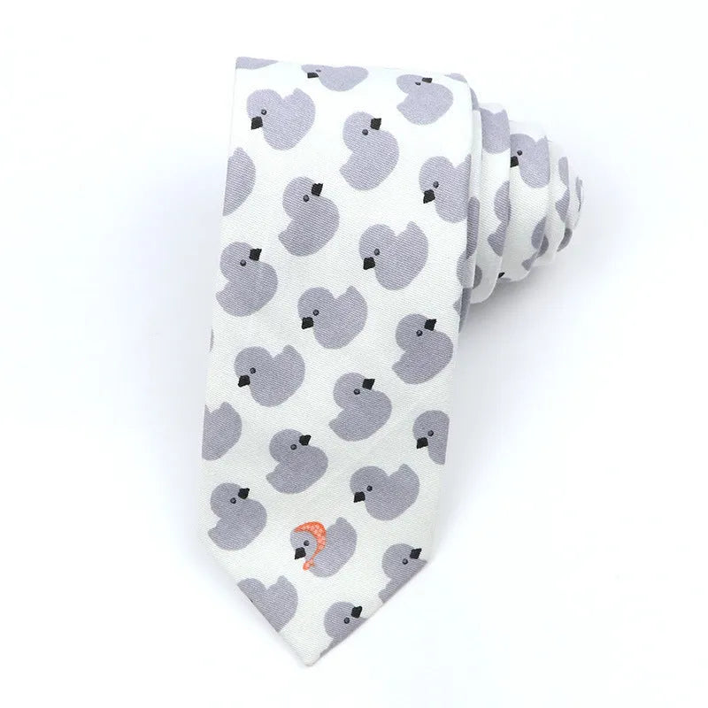 Narrow Korean style cotton bow tie with cartoon print pattern in various colour options