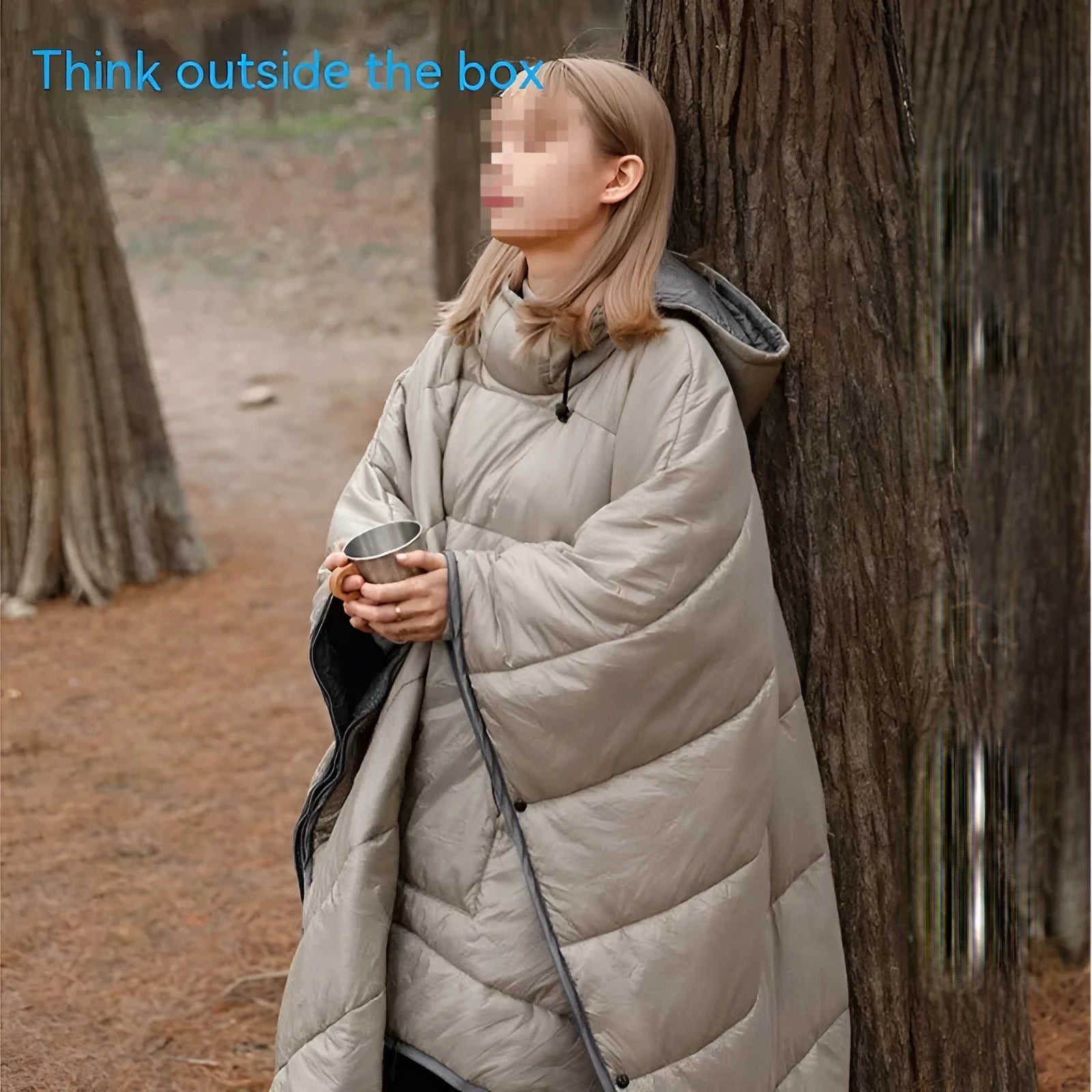 Army Green outdoor cloak sleeping bag with 200x140cm dimensions shown in convertible format