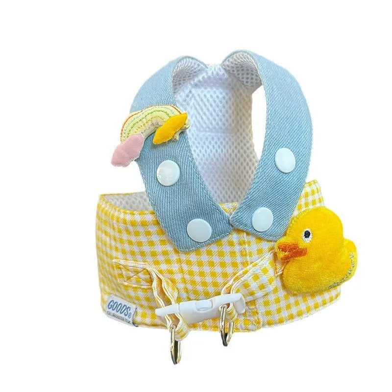 Pet harness leash set with cute hat, wire rope pulling rope, and cat clothes for dogs and cats