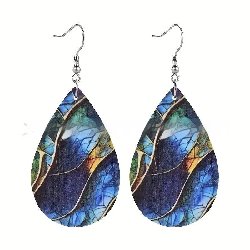 Printed acrylic flat branch knot drop earrings showing detailed design and drop shape silhouette