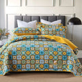 Pure cotton quilted bed cover set with printed pattern for 1.5-1.8 metre beds