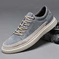 Men's grey pigskin leather skate shoes with rubber sole and lace-up closure