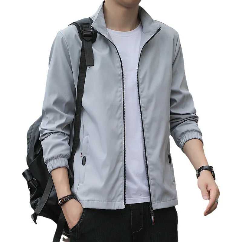Korean style loose fit autumn jacket in polyester blend with lapel collar and zipper pockets