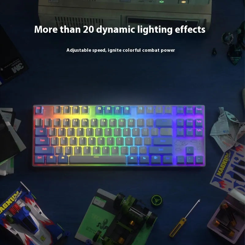 Wireless Bluetooth mechanical keyboard with metal board in blue white or white purple colour options