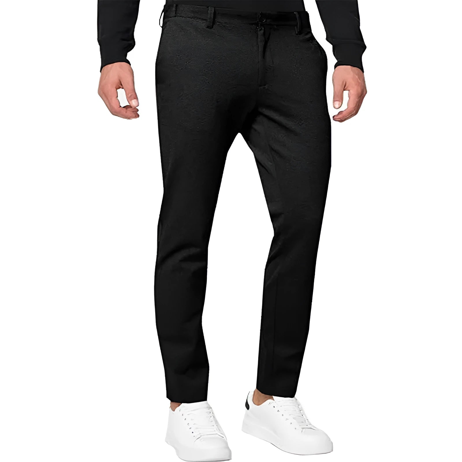 Men's slim-fit tapered chino trousers in cotton blend fabric with pleated front detail