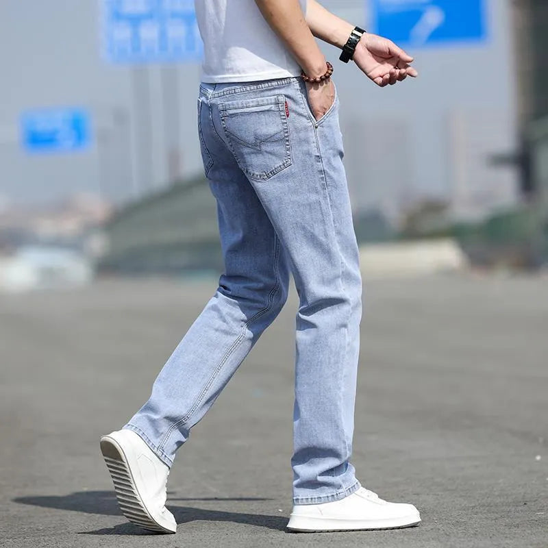 Men's smoky grey rabbit fur jeans with straight cut and low waist design