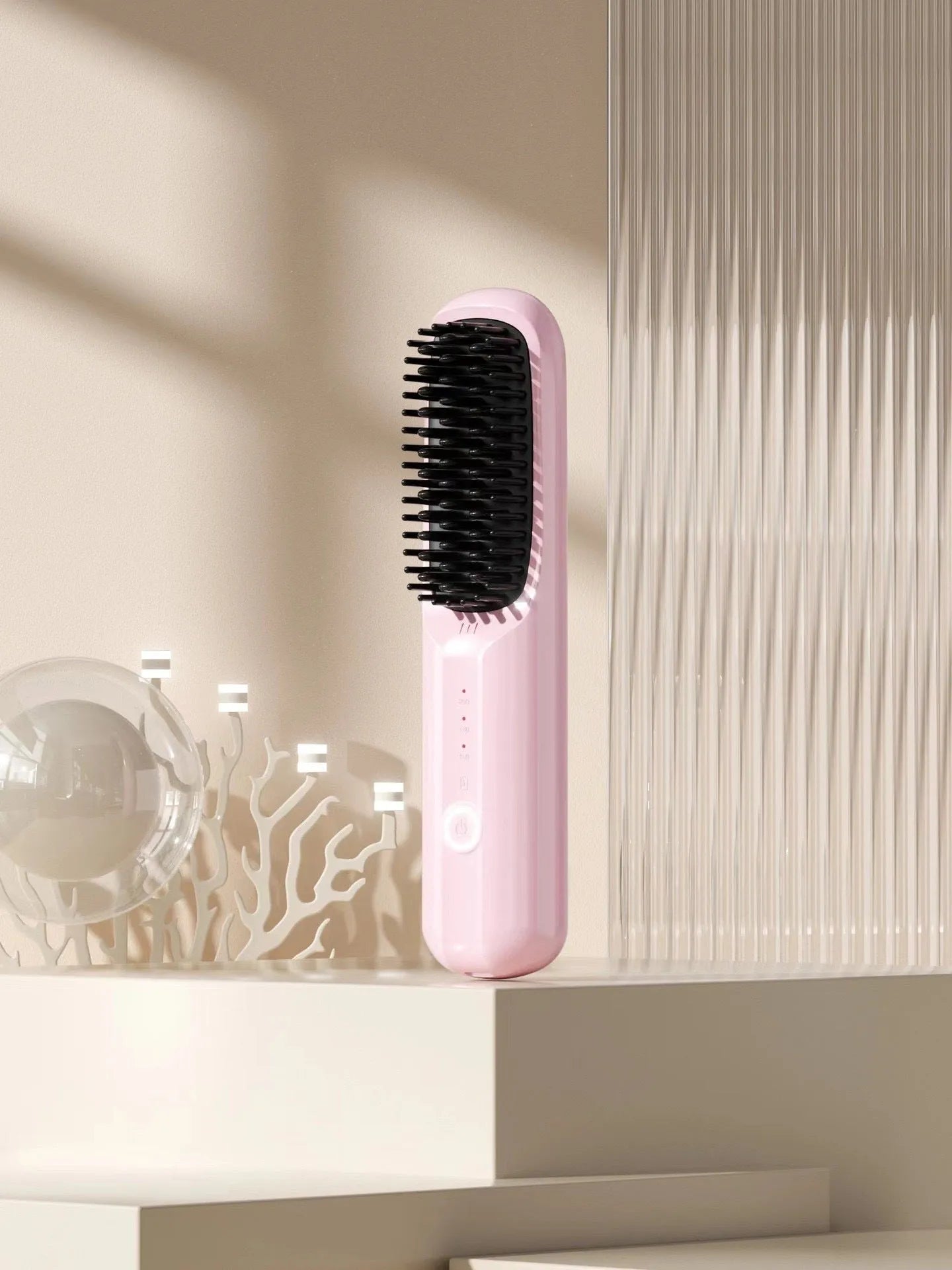 Wireless anion straightening comb in beige white colour with Type-C charging port