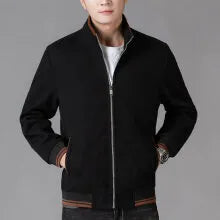 Men's grey sporty fleece jacket with stick pockets, shown on a hanger.