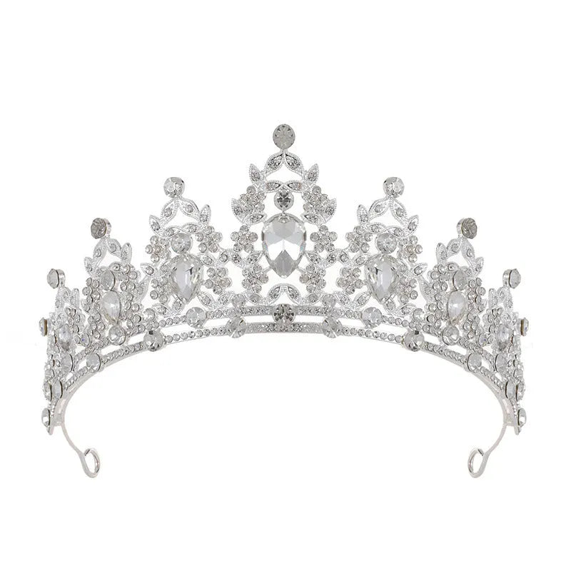 Baroque style bride wedding crown headdress with crystal rhinestones on alloy frame in silver or KC gold colours.