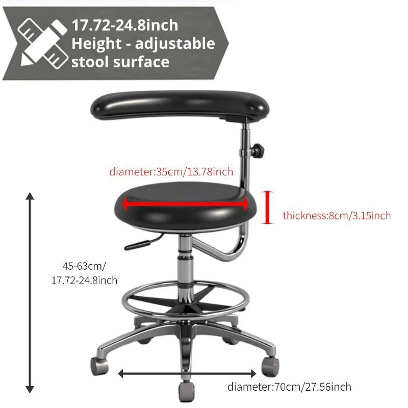 Black leather dental chair with a lift mechanism for hospital and surgery use.
