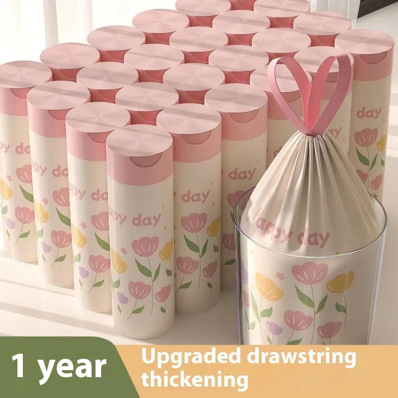 Pink degradable drawstring garbage bags with mosquito repellent properties, size 44cm by 48cm.