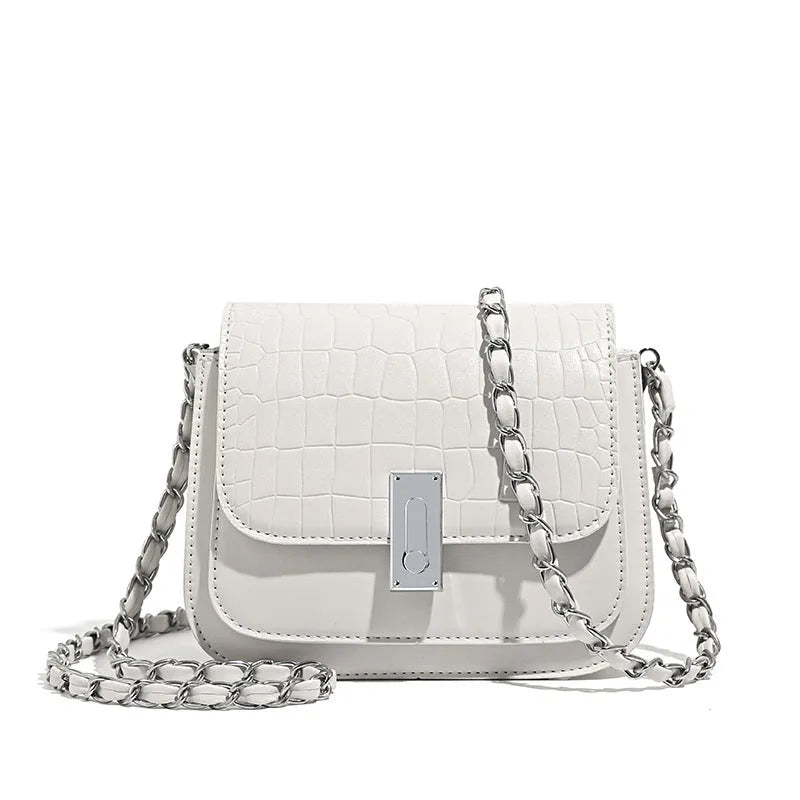 Women's fashion chain shoulder bag in soft PU with crossbody strap and sandwich pockets