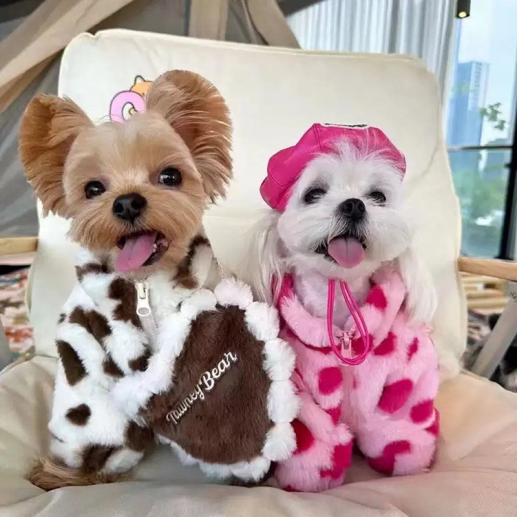 Small dog plush warm coat in pink or brown for Teddy, Bichon and Pomeranian breeds