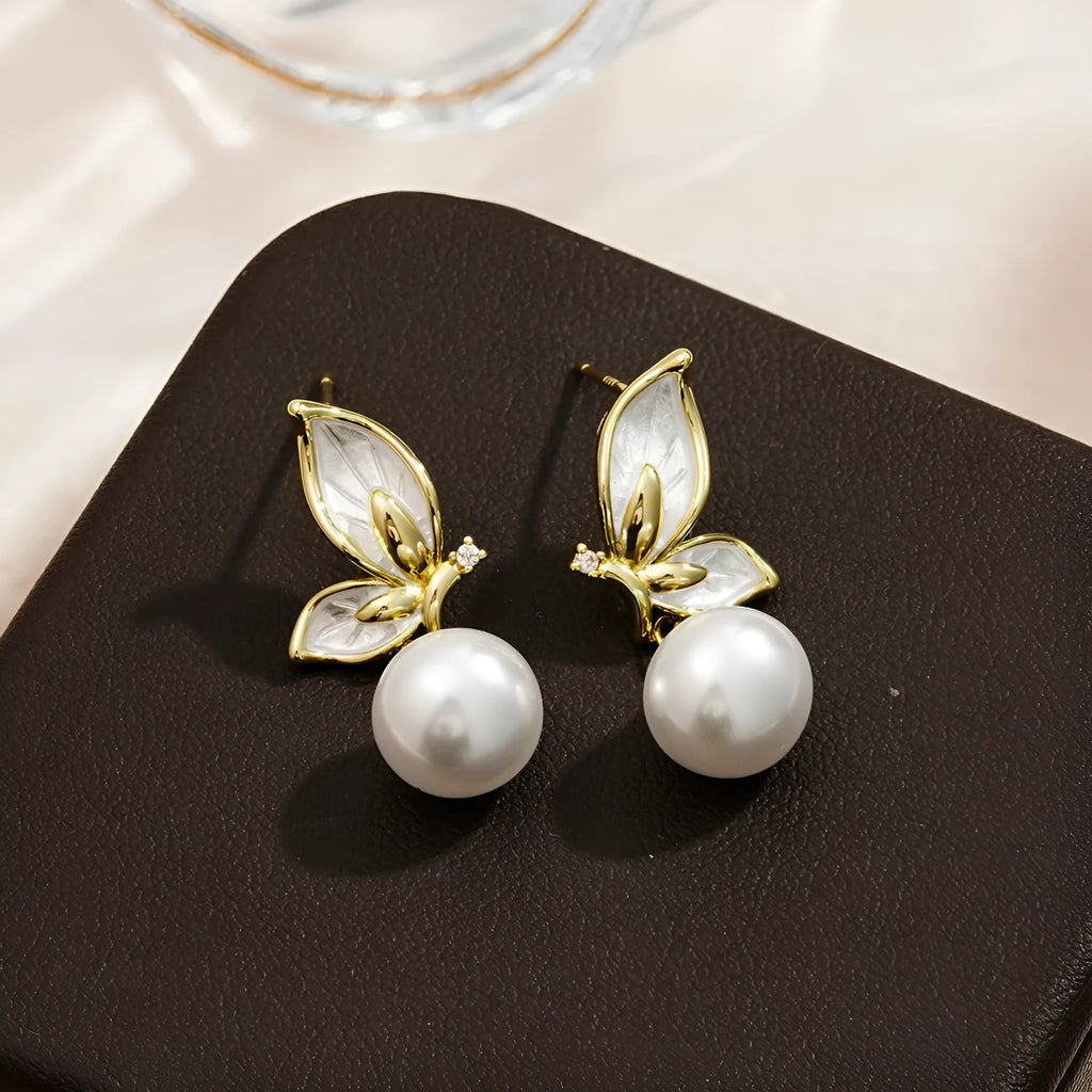 Zircon painting oil electroplated copper butterfly earrings for women, simple design PT0203