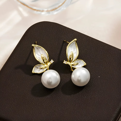 Zircon painting oil electroplated copper butterfly earrings for women, simple design PT0203