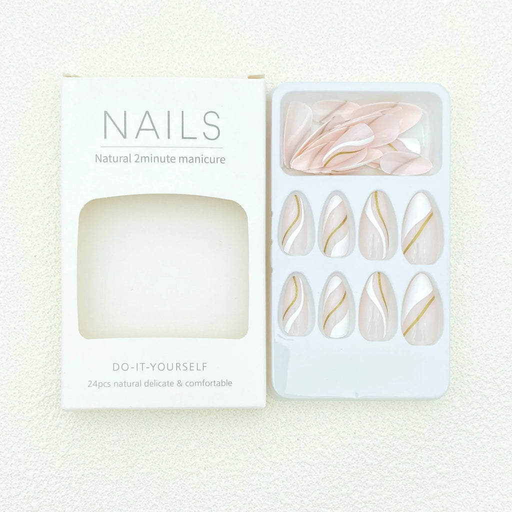 Golden lines plaid pattern nail stickers JF0518 medium drop shape with plastic wearable armour