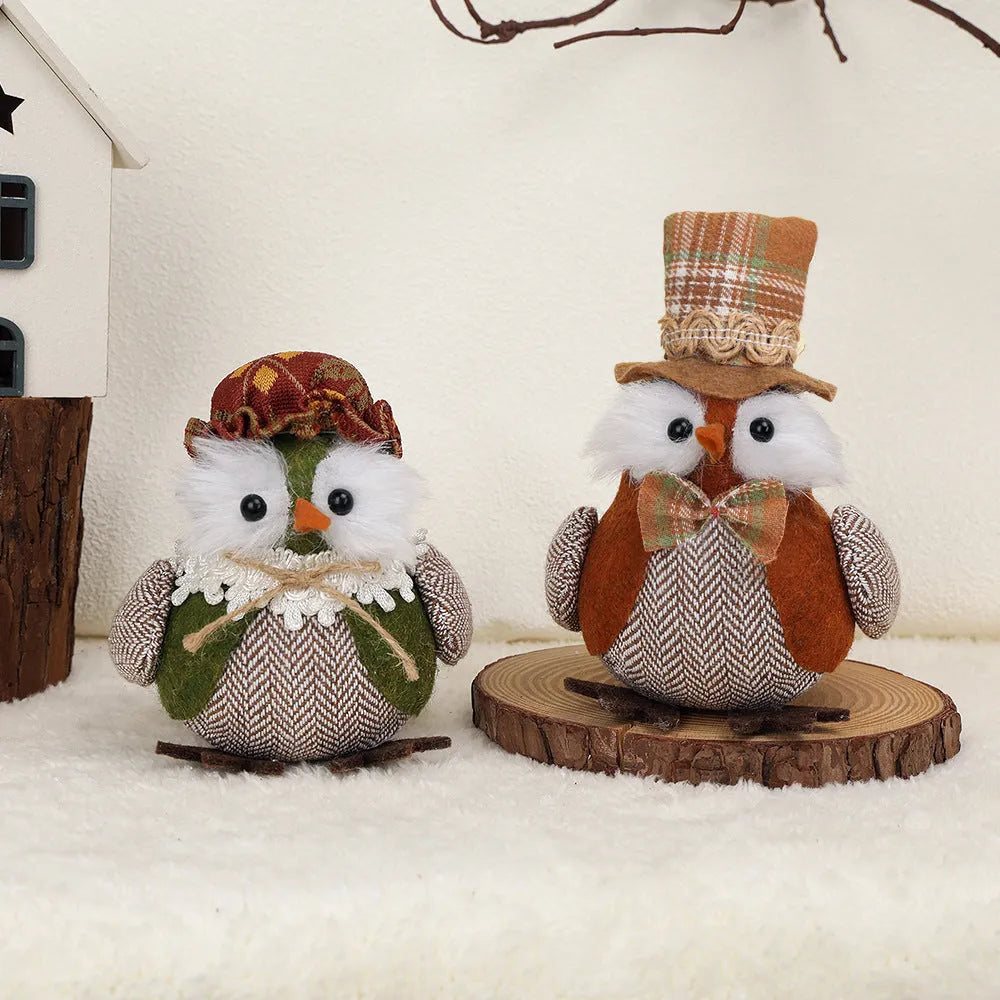 Orange and green harvest bird owl pendant ornament for Thanksgiving window or desktop decoration