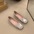 Women's wine red Mary Jane flat shoes with bow detail and square toe