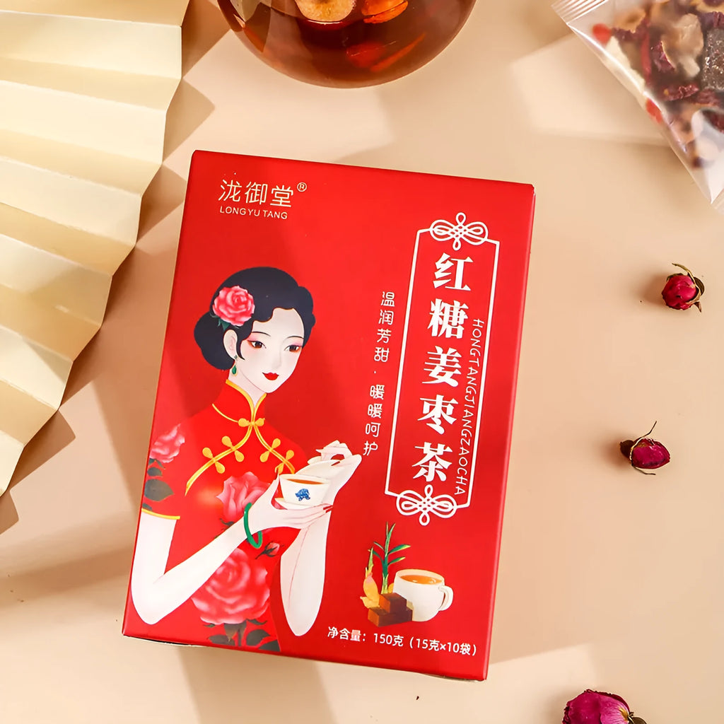 Box of Yuantang brown sugar ginger and jujube tea bags, 150g herbal blend