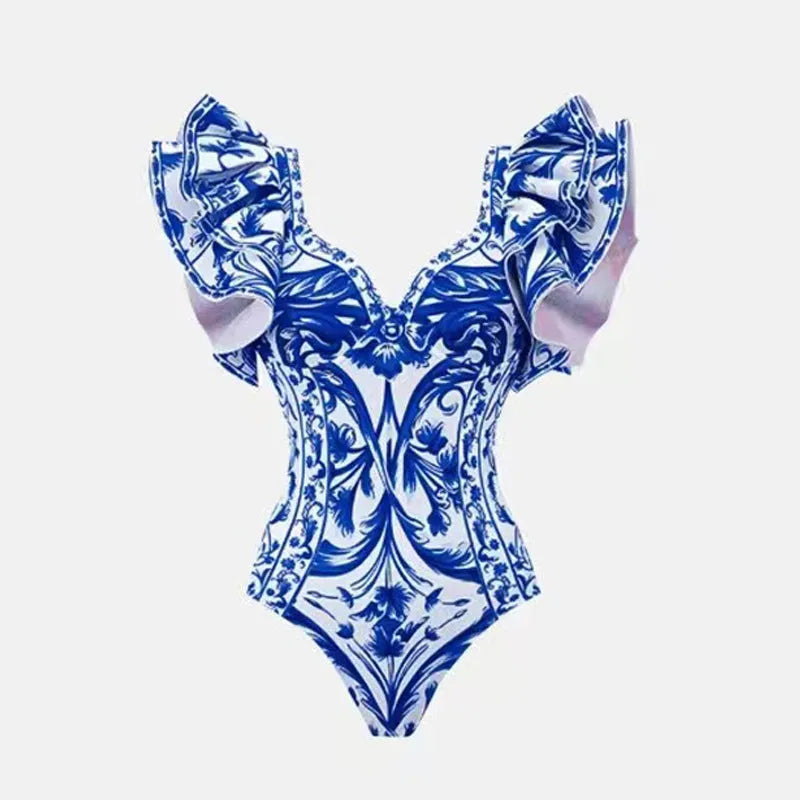 Women's one-piece swimsuit with matching skirt set in polyester fabric available in multiple colours