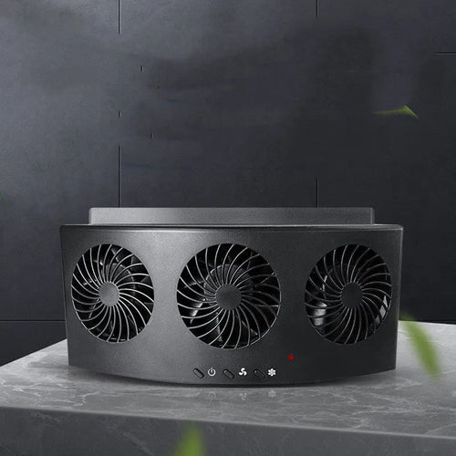 Black USB-powered car ventilation fan on a car dashboard with a 1.5m cable
