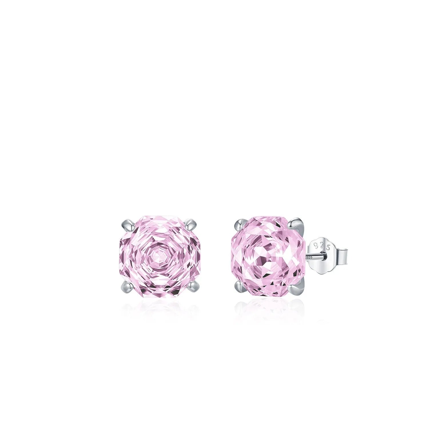Pink S925 sterling silver rose flower stud earrings for women in 6mm and 8mm sizes.